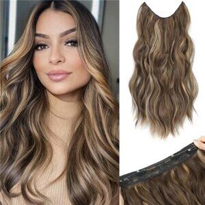 Halo Hair Extensions 20 Inch Brown with Golden Highlight